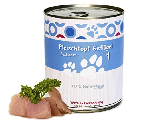 6 x 800 g - Wittis Fleischdosen für Hunde - garantiert OHNE künstliche Vitamine!!- Fleisch pur - Geflügel - pur - Barf in Dosen - Dosenfutter ohne Zusätze