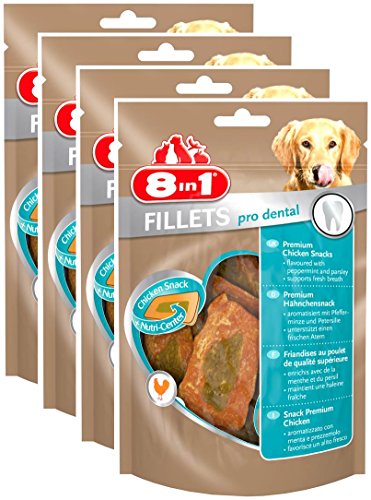 8in1 Fillets Pro Breath Größe S (funktionale Leckerlies für Hunde, Hähnchensnack mit speziellem Nutri-Center zur Unterstützung eines frischen Atems), 4er Pack (4 x 80 g)
