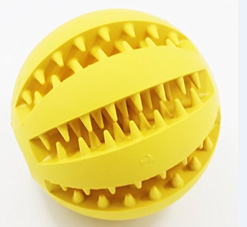 Dog Care Hundespielzeug Ball aus Naturkautschuk mit Zahnpflege-Funktion für Leckerli 7cm für Große und Kleine Hunde (yellow)