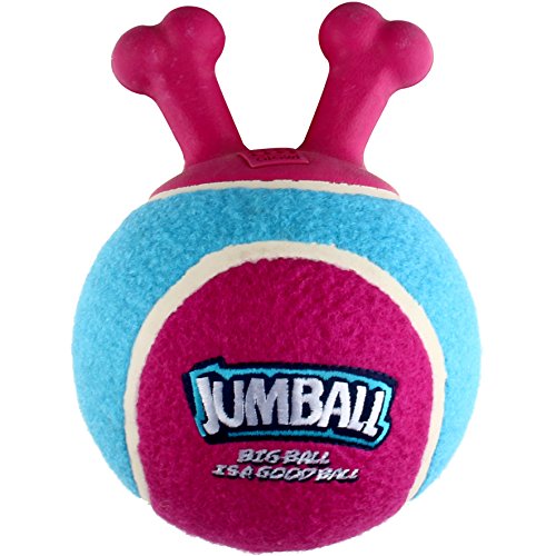 GiGwi 6330 Robustes Hundespielzeug Jumball Tennisball mit Gummigriff, Hundeball / Spielball, pink / blau