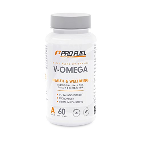 Hochwertige Vegane Omega 3 Fettsäuren mit Vitamin E | Die pflanzliche Alternative zu Fischöl-Kapseln für Ihr Immunsystem | Algen-Öl mit hochdosiertem EPA & DHA | PROFUEL® V-OMEGA - 60 Soft Caps
