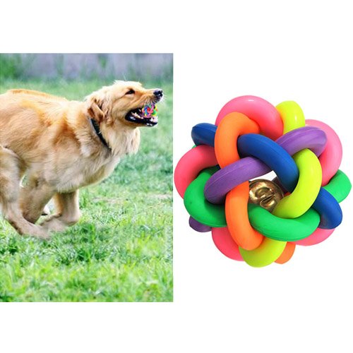 Hundespielzeug Haustier Knotenball Gummiball Wurfball Hundeball Glöckchen Ball 7cm