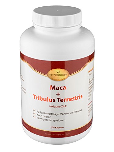 MACA + TRIBULUS TERRESTRIS (1000 mg + 850 mg) - 120 Kapseln - Das Original - erfüllt höchste Pharma-Qualitätskriterien - Muskelaufbau, Energie & Kraft - Made in Germany - für Vegetarier geeignet - VITACONCEPT