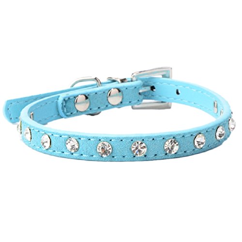 Malloom® Strass Einstellbar Leder Hund Welpen Katze Halsbänder Halskette Hals (blau)
