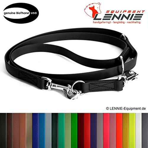 Mehrfach verstellbare Führleine aus 19 mm breiter BioThane® / 1,75 - 5 Meter [2,5 m] / 25 Farben [Schwarz] / genäht