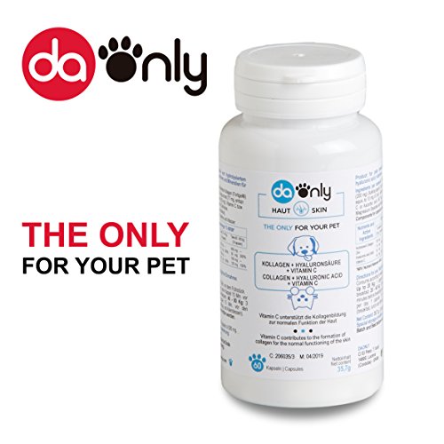 Natürliche Nahrungsergänzung für die Haut Ihres Haustieres, Kollagen für Haut & Hyaluronsäure für Hund und Katze, Kollagen zur Linderung von Dermatitis bei Hunden, Kollagen + Hyaluronsäure und Vitamine für Hunde DAONLY