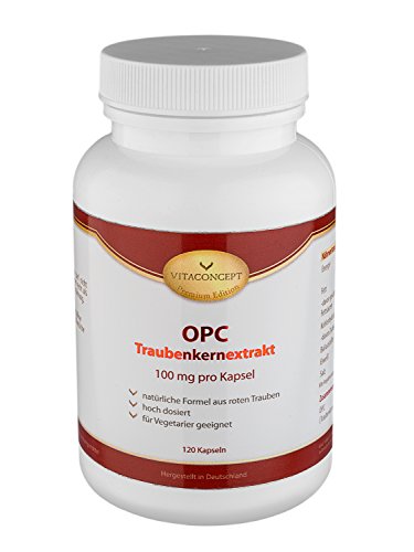 OPC Traubenkernextrakt Kapseln - hochdosiertes, reines OPC, 120 vegane Kapseln - 100% natürliches Antioxidans - Premiumqualität Made in Germany - VITACONCEPT