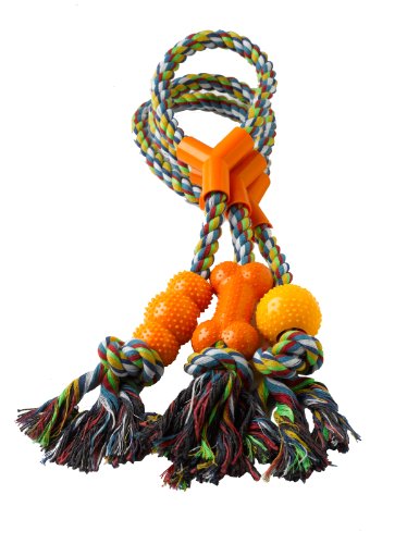 PJ Pet Products Hundespielzeug, Plastikball am Seil, 35 cm, 3er-Pack