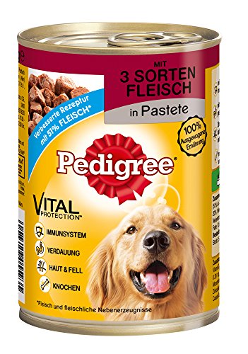 Pedigree Adult Hundefutter 3 Sorten Fleisch, 12 Dosen (12 x 400 g)