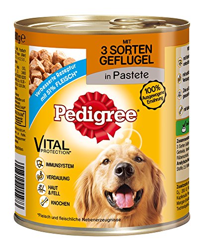 Pedigree Adult Hundefutter 3 Sorten Geflügel, 12 Dosen (12 x 800 g)