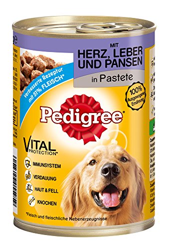 Pedigree Adult Hundefutter Herz, Leber und Pansen, 12 Dosen (12 x 400 g)
