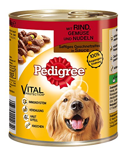 Pedigree Adult Hundefutter Rind, Gemüse und Nudeln - Saftiges Geschnetzeltes, 12 Dosen (12 x 800 g)