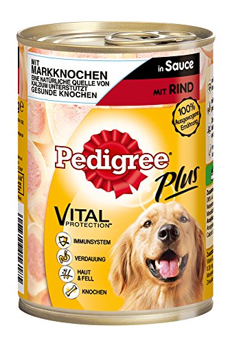 Pedigree Adult Plus Hundefutter Markknochen - Rind in Sauce, 12 Dosen (12 x 400 g)