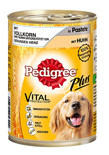 Pedigree Adult Plus Hundefutter Vollkorn - Huhn in Pastete, 12 Dosen (12 x 400 g)