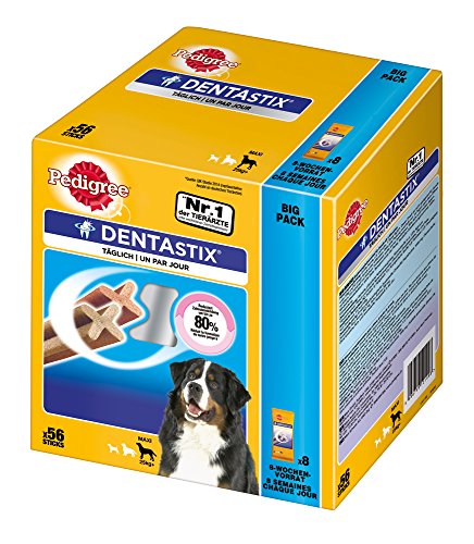 Pedigree DentaStix Hundesnack für große Hunde (25kg+), Zahnpflege-Snack mit Huhn und Rind, 1 Packung je 56 Stück (1 x 2.16 kg)