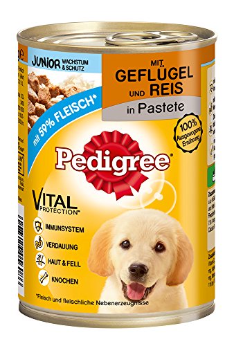 Pedigree Junior Hundefutter Geflügel und Reis, 12 Dosen (12 x 400 g)