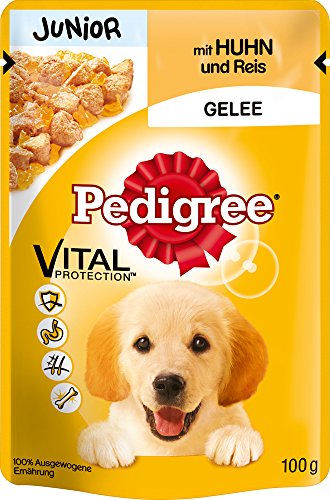 Pedigree Junior Hundefutter Huhn und Reis in Gelee, 24 Beutel (24 x 100 g)