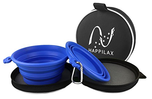 Reisenapf-Set von Happilax - Zwei faltbare Silikon Reisenäpfe für Hunde aller Größen inklusive praktischer Tasche und Karabiner
