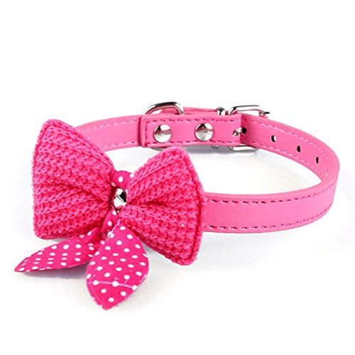 Ularma Haustier Hund Katze Schleife Halsbänder Halskette aus PU Leder Länge Einstellbare (Hot Pink)