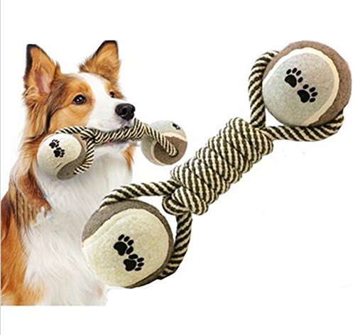 Yosoo Interaktive Hundespielzeug Hunde Kauspielzeug Kauseil Wurfspielzeug Wurfball Robust Hund Floss Zahnpflege Ball Seil