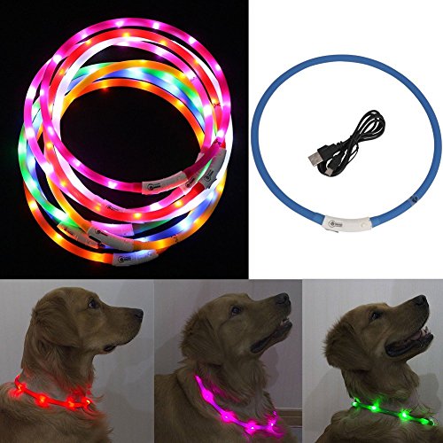 iEFiEL Hunde Leuchthalsband Universell Kürzbar LED Hundehalsband Leuchtband Leuchtschlauch Blink Hundehalsband 70cm, Aufladen per USB, 3 Modell Blink, Wasserdicht (One Size, Blau)