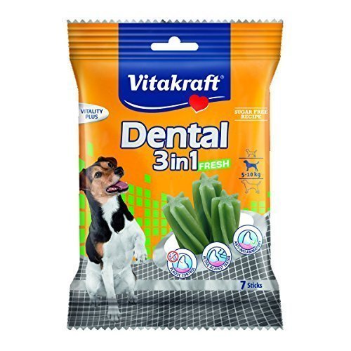 Vitakraft Dental 3in1 Fresh - Zahnpflege-Snack für Hunde von 5-10 kg - 7 Sticks