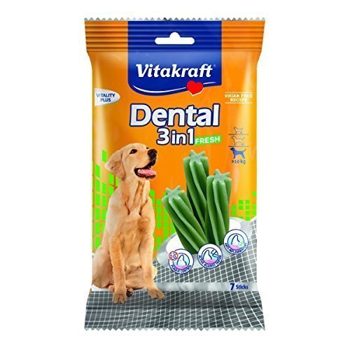 Vitakraft Dental 3in1 Fresh - Zahnpflege-Snack für Hunde ab 10 kg - 12x 7 Sticks