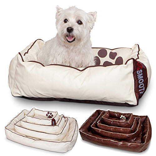 Unbekannt Smoothy Hundekorb aus Leder; Hunde-Körbchen; Hundebett für Luxus Vierbeiner; Beige-Weiß Größe S