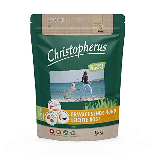 Christopherus Light, Vollnahrung für den ausgewachsenen Hund mit Übergewicht oder geringer Aktivität, Trockenfutter, Geflügel, Reis, Gerste, Krokettengröße ca. 1 cm, Ausgewachsener Hund