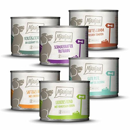 MjAMjAM - Premium Nassfutter für Hunde - Mixpaket II - mit Huhn & Ente, Rind, Pute, Kalb, Truthahn, Lamm, getreidefrei mit extra viel Fleisch