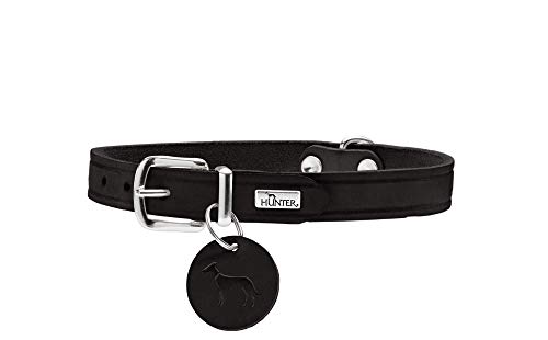 HUNTER AALBORG Hundehalsband, Leder, schlicht, robust, komfortabel, 52 (M), schwarz