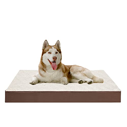 Dohump Hundebett für große Hunde, Hundematratze in orthopädischer Form und Kissenmatte für Hundebox mit waschbarem, abnehmbarem Bezug, Braun Groß