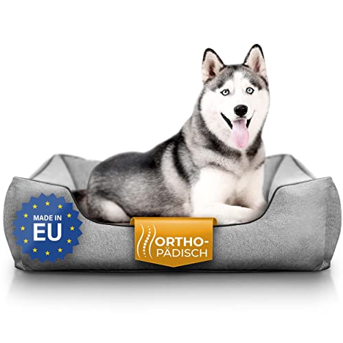 Orthopädisches Hundebett Grosse Hunde - Premium Hundebett orthopädisch Made in EU - Bezug waschbar, Härtegrad anpassbar, zertifizierter Memory Foam - Hundesofa und Hundekörbchen XXL (117x80x28cm)