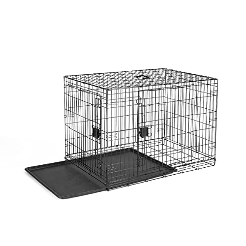 Amazon Basics Zusammenklappbarer Hundekäfig aus Metalldraht mit Bodenschale, Doppeltür, 106,7 cm
