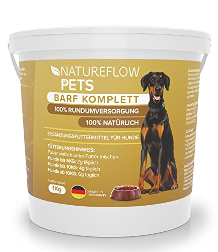 Natureflow Barf Zusatz Hund - 1kg Natürliches Barf Pulver Made in Germany als Hochwertige Rundumversorgung - Liefert wertvolle Mineralstoffe für Hunde - Fördert Vitalität beim Barfen für Hunde