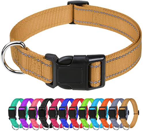 TagME Nylon Hundehalsband, Verstellbares Reflektierendes Hundehalsband mit Sicherheitsschnalle für Mittlere Hund, Braun, 2.5cm Breite
