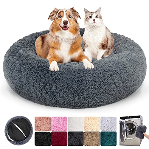 Deluxe Round Hundebett & Katzenbett, Abnehmbares Haustierbett mit Reißverschluss, leicht zu entfernen und zu waschen, Flauschiges Hundebett für große, mittelgroße & kleine Hunde