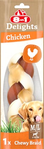 8in1 Delights Chewy Braids M/L - leckerer Kausnack für große Hunde, bissfeste Rinderhaut mit köstlichem Huhn, 80g Beutel (1 Stück) 8in1 Delights Chewy Braids M/L - leckerer Kausnack für große Hunde, bissfeste Rinderhaut mit köstlichem Huhn, 80g Beutel (1 Stück)