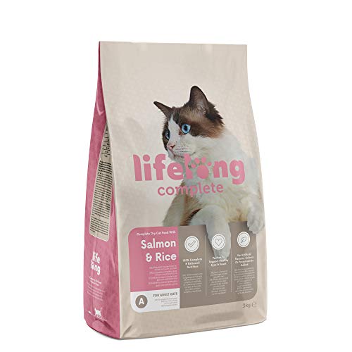 Amazon-Marke: Lifelong - Complete Komplett Trockenfutter für ausgewachsene Katzen, Lachs und Reis, 3kg, 1er-Pack Amazon-Marke: Lifelong - Complete Komplett Trockenfutter für ausgewachsene Katzen, Lachs und Reis, 3kg, 1er-Pack