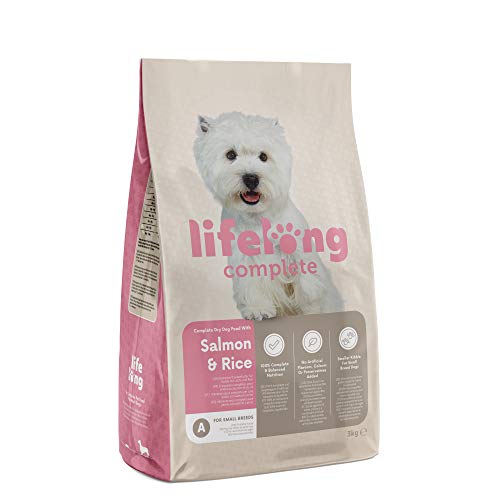 Amazon-Marke: Lifelong - Hundefutter für ausgewachsene Hunde (Adult) kleiner Rassen, Fein zubereitetes Trockenfutter mit Lachs und Reis, 3 kg (1er-Pack) Amazon-Marke: Lifelong - Hundefutter für ausgewachsene Hunde (Adult) kleiner Rassen, Fein zubereitetes Trockenfutter mit Lachs und Reis, 3 kg (1er-Pack)