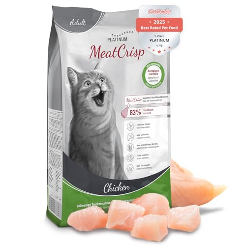 PLATINUM - Katzenfutter MeatCrisp Adult Chicken aus dem Frischfleischtrockner - 1,5kg Katzenfutter trocken mit 83% Frischfleisch - Trockenfutter für Katzen - Crispy Biss und leicht verdaulich PLATINUM - Katzenfutter MeatCrisp Adult Chicken aus dem Frischfleischtrockner - 1,5kg Katzenfutter trocken mit 83% Frischfleisch - Trockenfutter für Katzen - Crispy Biss und leicht verdaulich