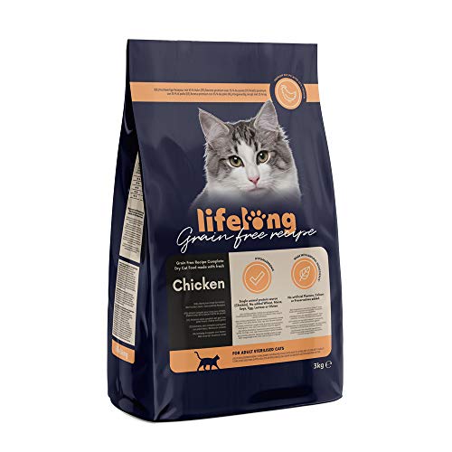 Amazon-Marke: Lifelong - Katzenfutter für ausgewachsene Katzen, Fein zubereitetes Trockenfutter mit frischem Huhn, Getreidefreie Rezeptur, 3 kg (1er-Pack) Amazon-Marke: Lifelong - Katzenfutter für ausgewachsene Katzen, Fein zubereitetes Trockenfutter mit frischem Huhn, Getreidefreie Rezeptur, 3 kg (1er-Pack)
