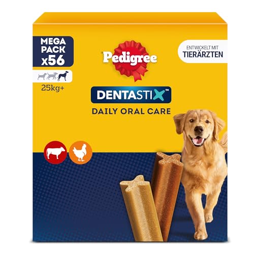 Pedigree DentaStix Hundesnack für große Hunde (25kg+), Zahnpflege-Snack mit Huhn und Rind, 1 Packung je 56 Stück (1 x 2.16 kg) Pedigree DentaStix Hundesnack für große Hunde (25kg+), Zahnpflege-Snack mit Huhn und Rind, 1 Packung je 56 Stück (1 x 2.16 kg)