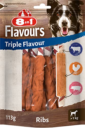 8in1 Triple Flavour Ribs Kaustangen für Hunde - Kausnacks mit extra viel Fleisch, 113g Beutel (ca. 6 Stück) 8in1 Triple Flavour Ribs Kaustangen für Hunde - Kausnacks mit extra viel Fleisch, 113g Beutel (ca. 6 Stück)
