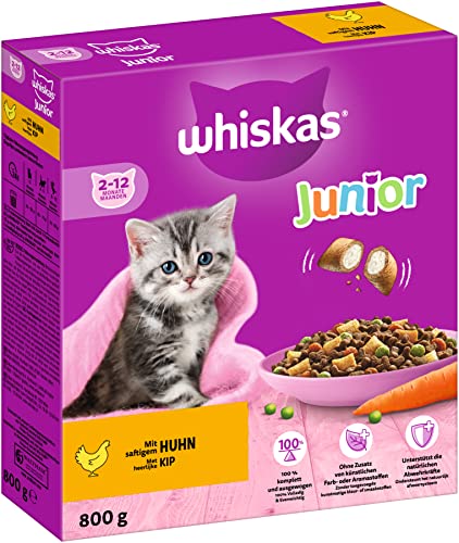 Whiskas Junior Trockenfutter Huhn, 5x800g (5 Packungen) - für heranwachsende Katzen - Extra kleine Kibbles für Kätzchen (2-12 Monate) - unterschiedliche Produktverpackungen erhältlich Whiskas Junior Trockenfutter Huhn, 5x800g (5 Packungen) - für heranwachsende Katzen - Extra kleine Kibbles für Kätzchen (2-12 Monate) - unterschiedliche Produktverpackungen erhältlich