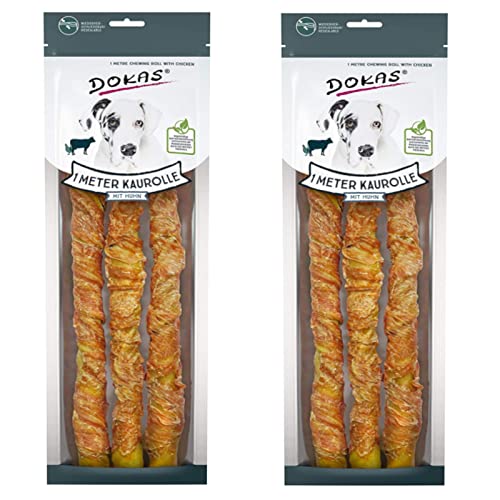 Dokas Dog Snack 1 m Kaurolle für Hunde aus Rinderhaut mit Huhn - Doppelpack - 2 x 315g Dokas Dog Snack 1 m Kaurolle für Hunde aus Rinderhaut mit Huhn - Doppelpack - 2 x 315g
